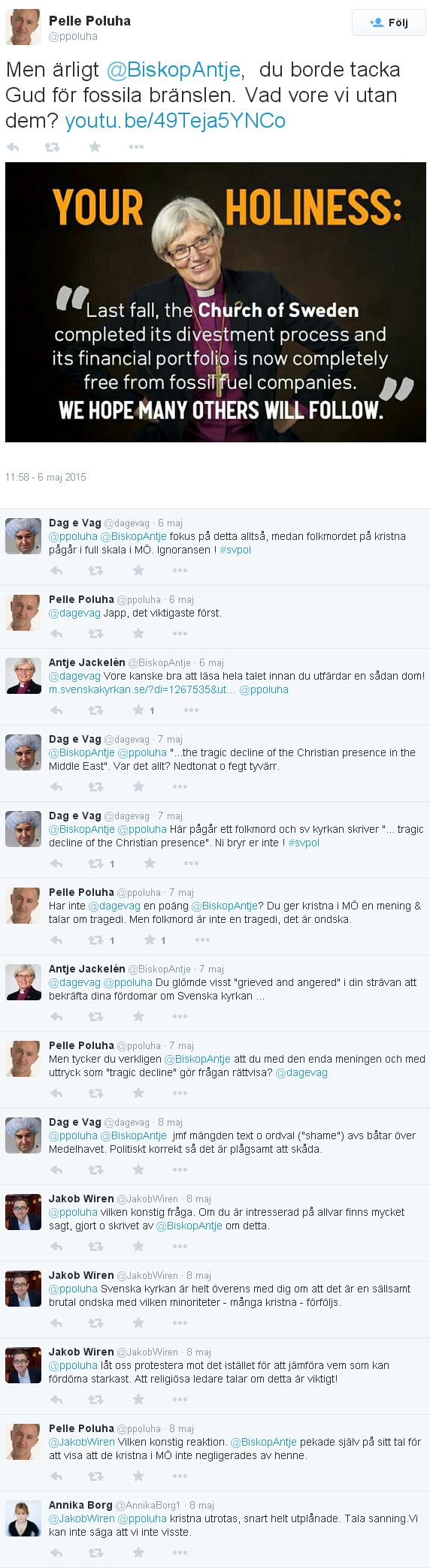 Twitterdiskussion med Biskop Antje